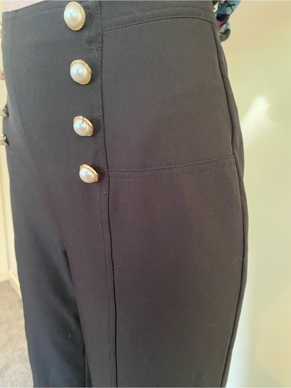 Lulumari Black High-Waist Sailor flare Trousers with Gold Buttons size small - Picture 7 of 11